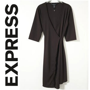 EXPRESS Nwot Surplice True Wrap Dress, Chocolate Brown, Half Sleeve, 9/10